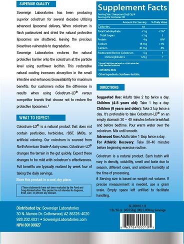 Colostrum-LD Liposomal Delivery - Colostrum Powder - Gluten-Free, Lactose-Reduced - 34 Servings - Sovereign Laboratories - 6 oz Vanilla in Saudi Arabia