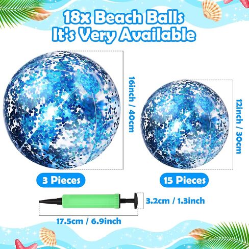 Chivao 18 Pcs Beach Ball Jumbo Sequins Pool Toys Balls Inflatable Pool Party Decor Confetti Glitter Disco Ball Decor Beach Water Play Toy Pool Party Favor 24 Inch 16 Inch in Saudi Arabia