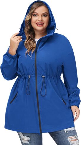 Hanna Nikole Women's Plus Size Long Hooded Raincoat Lightweight Waterproof Windbreaker Jacket in Saudi Arabia