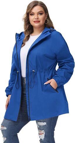 Hanna Nikole Women's Plus Size Long Hooded Raincoat Lightweight Waterproof Windbreaker Jacket in Saudi Arabia