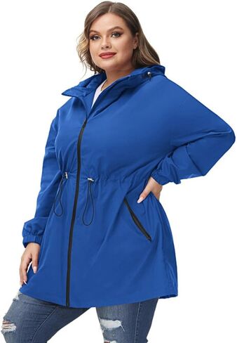 Hanna Nikole Women's Plus Size Long Hooded Raincoat Lightweight Waterproof Windbreaker Jacket in Saudi Arabia