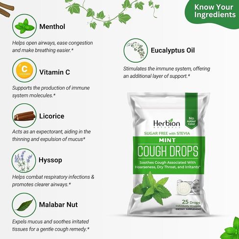 Herbion Naturals Sugar Free Cough Drops 108 Counts Mint Flavor (Pack of 6, 18 Counts per Pack) in Saudi Arabia