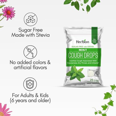 Herbion Naturals Sugar Free Cough Drops 108 Counts Mint Flavor (Pack of 6, 18 Counts per Pack) in Saudi Arabia