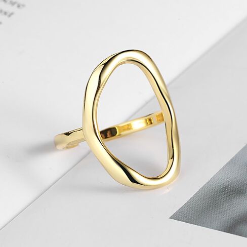 Oval Round Loop Open Statement Sterling Silver Ring for Women Girls Men Minimalist Geometic Circle Wedding Eternity Band Adjustable Knuckle Rings Fashion Jewelry in Saudi Arabia