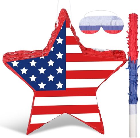 Hicarer Patriotic Hat Pinata with Red White Blue Pinata Stick Blindfold and Pentagram Confetti for Kids Adult Memorial Day 4th of July Independence Day Patriotic Party Decorations Supplies, 14 Inch in Saudi Arabia