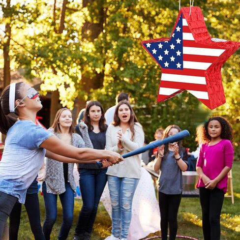 Hicarer Patriotic Hat Pinata with Red White Blue Pinata Stick Blindfold and Pentagram Confetti for Kids Adult Memorial Day 4th of July Independence Day Patriotic Party Decorations Supplies, 14 Inch in Saudi Arabia