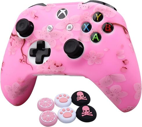 RALAN Pink Controller Skins for Xbox One，Silicone Controller Cover Skin Protector Compatible for Xbox Ones Controller (Pink Pro Thumb Grip x 2,Cat + Skull Cap &Cover Grip x 2)(Pink Emerald) in Kuwait