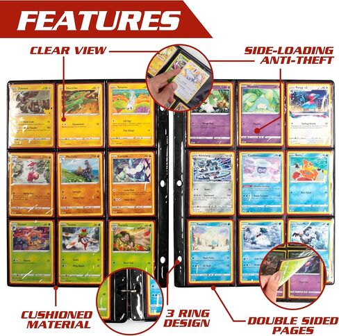 Monster 9 Pocket Trading Card Album with 20 Theft Deterrent, Padded Pages for Extra Protection - Holds 360 TCGs - Compatible with Yugioh, MTG, Magic The Gathering, Pokémon & Sport Cards- Matte Black in Saudi Arabia