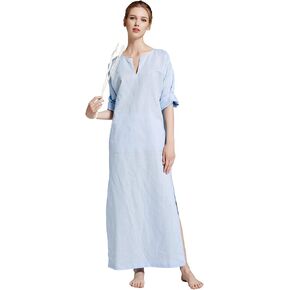 7 VEILS Men’s Natural Linen Robe Casual Caftan Cotton Thobe V Neck Long Gown Kaftan Nightshirt Loungewear… in Kuwait