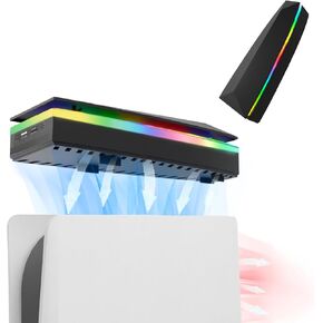 مروحة تبريد PS5 مقاومة للغبار، مروحة JDGPOKOO PS5 مع 7 أوضاع إضاءة RGB، مبرد منخفض الضوضاء لإصدار Playstation 5 الرقمي والقرص، 3 سرعات 4000/4200/4500 دورة في الدقيقة، مفتاح لمس مستقل، 2 منفذ USB (أبيض) in Kuwait