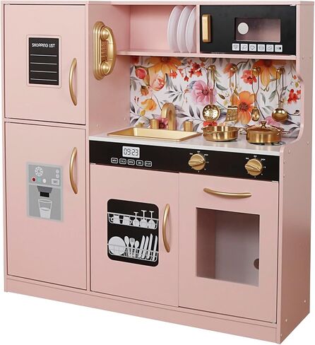 Touch us Wooden Play Kitchen Toy Set with Light, Kids Children Pretend Toy Kitchen Playset, Sink with Faucet, Oven, Microwave, Kitchenware Set Accessories for Ages 3-8 Girls Boys in Saudi Arabia