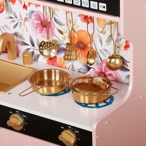 Touch us Wooden Play Kitchen Toy Set with Light, Kids Children Pretend Toy Kitchen Playset, Sink with Faucet, Oven, Microwave, Kitchenware Set Accessories for Ages 3-8 Girls Boys in Saudi Arabia