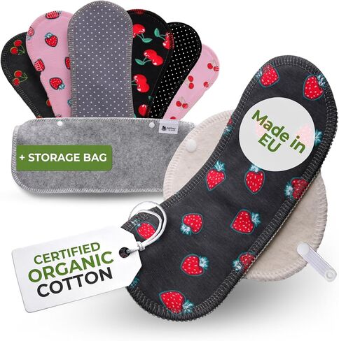Natissy Cloth Panty Liners for Women; 7-Pack (Small) Mini Daily Organic Cotton Reusable Panty Liners Made in EU; Panty Liners Washable for Women & Teens; Thin Sanitary Reusable Liners, NOT for Period in Saudi Arabia