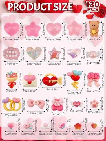 100PCS Valentine’s Day Slime Charms Kalolary Valentine Resin Flatback Charms Heart Rose Flower Resin Embellishments Ornaments Kawaii LOVE Craft Decoration for Craft Scrapbook Phone Case DIY Making in Kuwait