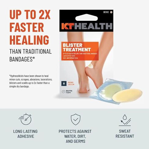 KT Health, Blister Treatment Patch, Waterproof Hydrocolloid Bandage, 6 Count in Saudi Arabia