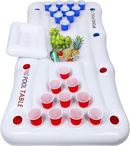 Triumpeek Inflatable Pool Game Table Float, 6FT Blow Up Floating Pool Game Raft Lounge, Fun Pool Party Game Table for Adults, Cups & Balls NOT Included in Saudi Arabia