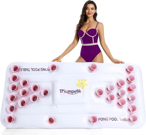 Triumpeek Inflatable Pool Game Table Float, 6FT Blow Up Floating Pool Game Raft Lounge, Fun Pool Party Game Table for Adults, Cups & Balls NOT Included in Saudi Arabia