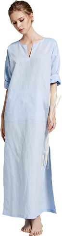 7 VEILS Men’s Natural Linen Robe Casual Caftan Cotton Thobe V Neck Long Gown Kaftan Nightshirt Loungewear… in Kuwait
