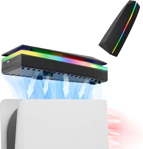 Dustproof PS5 Cooling Fan, JDGPOKOO PS5 Fan with 7 Modes RGB Light, Low Noise Cooler for Playstation 5 Digital & Disc Edition, 3 Speed 4000/4200/4500RPM, Independent Touch Switch, 2 USB Port (White) in Kuwait