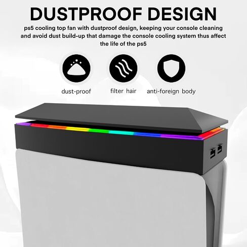 Dustproof PS5 Cooling Fan, JDGPOKOO PS5 Fan with 7 Modes RGB Light, Low Noise Cooler for Playstation 5 Digital & Disc Edition, 3 Speed 4000/4200/4500RPM, Independent Touch Switch, 2 USB Port (White) in Kuwait
