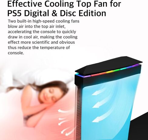 Dustproof PS5 Cooling Fan, JDGPOKOO PS5 Fan with 7 Modes RGB Light, Low Noise Cooler for Playstation 5 Digital & Disc Edition, 3 Speed 4000/4200/4500RPM, Independent Touch Switch, 2 USB Port (White) in Kuwait