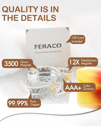 Feraco Copper Magnetic Bracelets for Men Women,Vintage Dragon & Phoenix Pattern Copper Bracelet,99.99% Pure Copper Magnetic Bangles with Gift Box,Gifts for Women Men in Kuwait