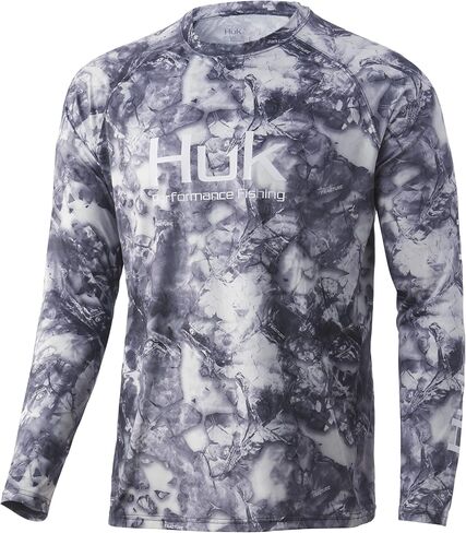 قميص رجالي من HUK بأكمام طويلة بفتحات تهوية من Pursuit Camo|+30 قميص صيد بعامل حماية من الأشعة فوق البنفسجية 30، Edisto - رمادي داكن، مقاس كبير US in Saudi Arabia