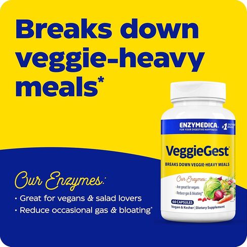 Enzymedica VeggieGest, Digestive Enzymes for Vegan, Vegetarian and Raw Diets, Prevents Gas and Bloating, 90 Capsules (FFP) in Saudi Arabia