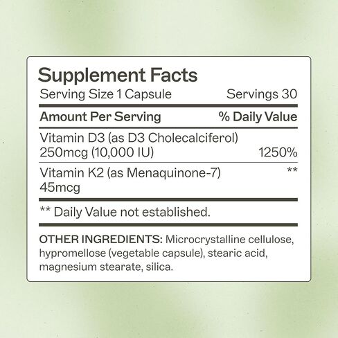 دكتور إيمي مايرز فيتامين د3 ك2 - فيتامين د3 10000 وحدة دولية و45 ميكروجرام من فيتامين ك2 MK-7 - يدعم وظيفة الجهاز المناعي ومستوى الطاقة وصحة العظام ونظام القلب والأوعية الدموية - غير معدل وراثيًا، 60 كبسولة in Kuwait