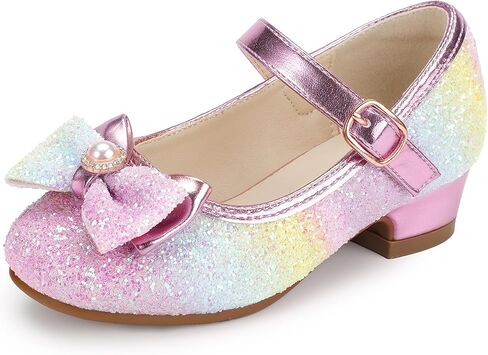 PANDANINJIA Girls Dress Shoes Toddler Little Big Kid Chunky Heels Wedding Party School PNEMY Flower Girl Shoes in Kuwait