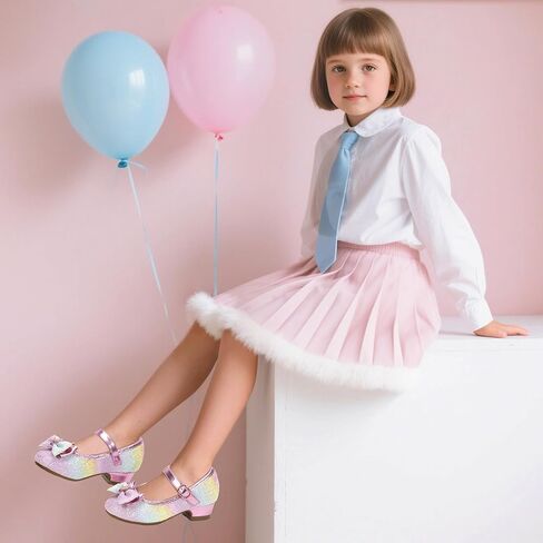 PANDANINJIA Girls Dress Shoes Toddler Little Big Kid Chunky Heels Wedding Party School PNEMY Flower Girl Shoes in Kuwait