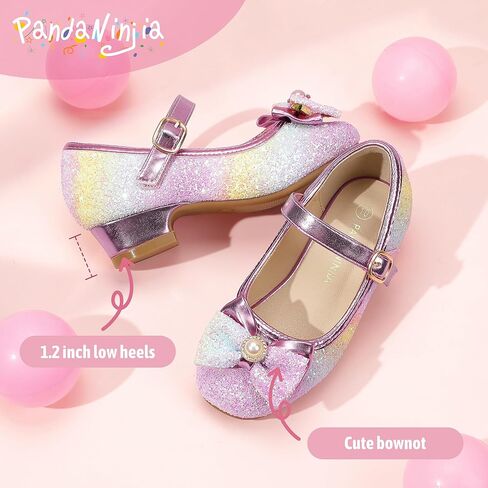 PANDANINJIA Girls Dress Shoes Toddler Little Big Kid Chunky Heels Wedding Party School PNEMY Flower Girl Shoes in Kuwait