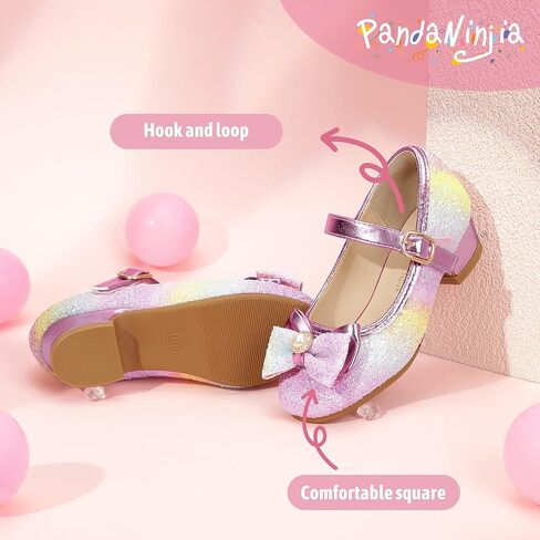 PANDANINJIA Girls Dress Shoes Toddler Little Big Kid Chunky Heels Wedding Party School PNEMY Flower Girl Shoes in Kuwait
