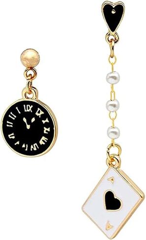 coadipress Asymmetric Poker Card Earrings for Women Girls Fashion Funny Gold Plated Red Hearts and Black Spades Playing Cards Ace Dangle Drop Earrings Jewelry Gift in Kuwait