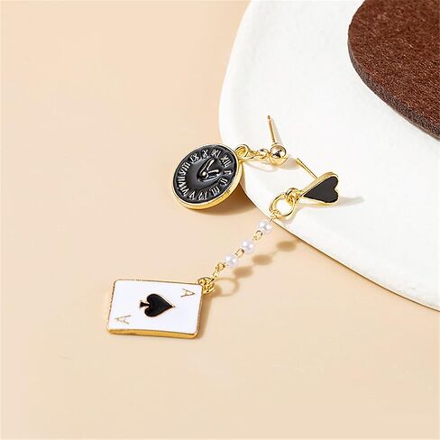 coadipress Asymmetric Poker Card Earrings for Women Girls Fashion Funny Gold Plated Red Hearts and Black Spades Playing Cards Ace Dangle Drop Earrings Jewelry Gift in Kuwait