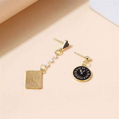 coadipress Asymmetric Poker Card Earrings for Women Girls Fashion Funny Gold Plated Red Hearts and Black Spades Playing Cards Ace Dangle Drop Earrings Jewelry Gift in Kuwait