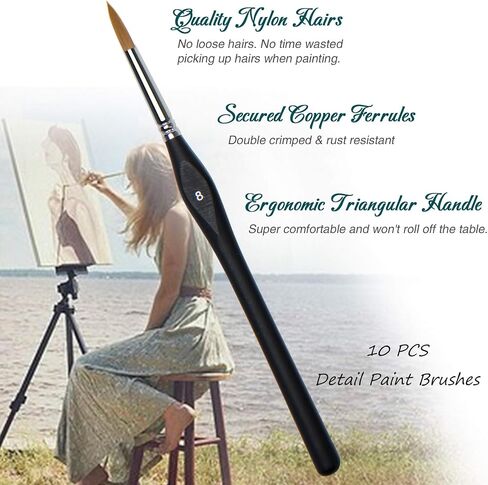 Micro Detail Paint Brush Set,10 PCS Miniature Brushes for Fine Detailing & Art Painting Acrylic Watercolor Oil Art,Watercolor,Oil,Models, Warhammer 40k (Micro Detail Paint Brush Set 10pcs) in Saudi Arabia