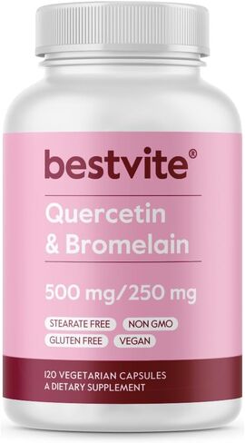 BESTVITE كيرسيتين مع بروميلين 500 مجم/250 مجم (240 كبسولة نباتية) (120 × 2) - بدون ستيرات - بدون ثاني أكسيد السيليكون - نباتي - غير معدل وراثيًا - خالي من الغلوتين in Saudi Arabia