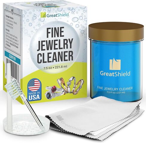 GreatShield Jewelry Liquid Cleaner Solution Kit With Gentle Brush, Cleaning Cloths And Basket for Gold, Silver, Diamond, Platinum Jewelry, Precious Stone, Suitable For Bracelet Rings Necklace Earrings in Kuwait