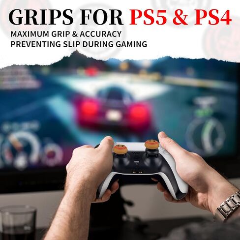 Playrealm FPS Thumbstick Extender & 3D Texture Rubber Silicone Grip Cover 2 Sets for PS5 Dualsenese & PS4 Controller (Cat Paw Grey) in Kuwait