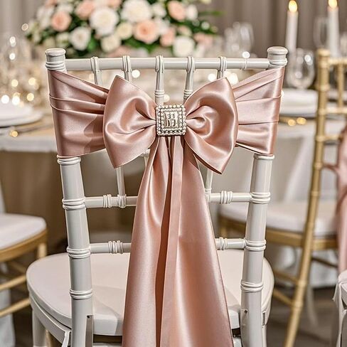 Pack of 50 Wedding Satin Chair Sashes Blush Pink Bows 7x108inch Ribbon Fabric Bands for Banquet Party Hotel Restaurant Ceremony Event Chairs Knots Ties Decorations - Blush Pink, 50PCS in Kuwait
