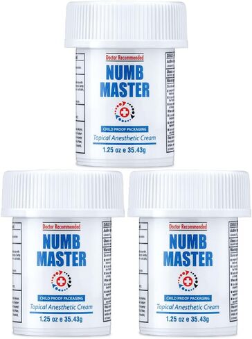 Numb Master 5% Lidocaine Topical Numbing Cream, 2 Pack of 1.25 Oz, Maximum Strength Pain Relief, Fast Acting Topical Anesthetic Cream with Aloe Vera, Vitamin E, Lecithin with Child Resistant Cap in Kuwait