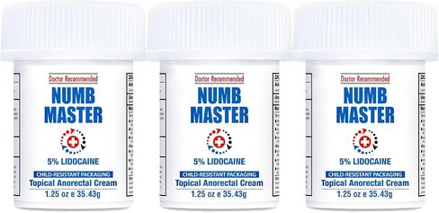 Numb Master 5% Lidocaine Topical Numbing Cream, 2 Pack of 1.25 Oz, Maximum Strength Pain Relief, Fast Acting Topical Anesthetic Cream with Aloe Vera, Vitamin E, Lecithin with Child Resistant Cap in Kuwait