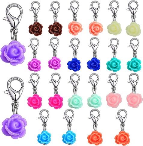 Aylifu 24pcs Clip On Flower Charms Rose Dangle Charms Pendant with Lobster Clasp for DIY Bracelet Necklace Jewelry Making,12 Colors in Saudi Arabia