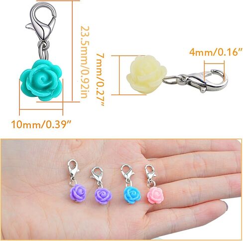 Aylifu 24pcs Clip On Flower Charms Rose Dangle Charms Pendant with Lobster Clasp for DIY Bracelet Necklace Jewelry Making,12 Colors in Saudi Arabia