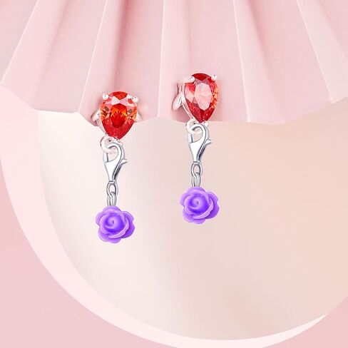 Aylifu 24pcs Clip On Flower Charms Rose Dangle Charms Pendant with Lobster Clasp for DIY Bracelet Necklace Jewelry Making,12 Colors in Saudi Arabia