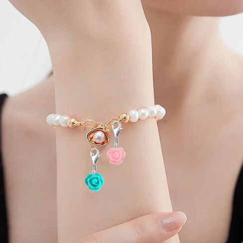 Aylifu 24pcs Clip On Flower Charms Rose Dangle Charms Pendant with Lobster Clasp for DIY Bracelet Necklace Jewelry Making,12 Colors in Saudi Arabia