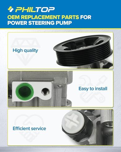 PHILTOP Power Steering Pump 21-5223 for Town & Country/Grand Caravan 2001-2007 3.8L 3.3L, Voyager 2001-2003 3.3L, Caravan 2001-2007 3.3L, 4743060AE Power Assist Pump replacement power steering pumps in Saudi Arabia