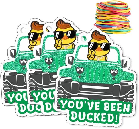 You've Been Ducked, Duck Tags,Cute Duck Tags, Duck Duck Tags, Ducking Game Card, 35 Pack 2.9 x 2.4", with Round Hole and Rubber Bands, Duck Design and SUV Car (Black Gold) in Kuwait