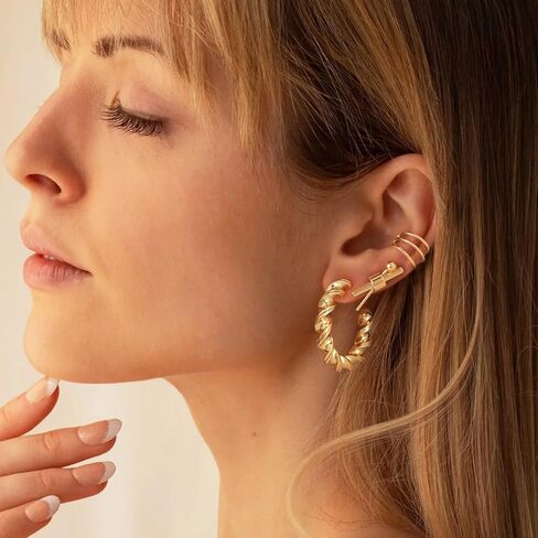 LADYGD 14K Gold Plated S925 Sterling Silver Post Stud Earrings for Women | Dainty Gold Irregular Earrings Hypoallergenic Handmade Jewelry Gifts for Teen Girls in Kuwait